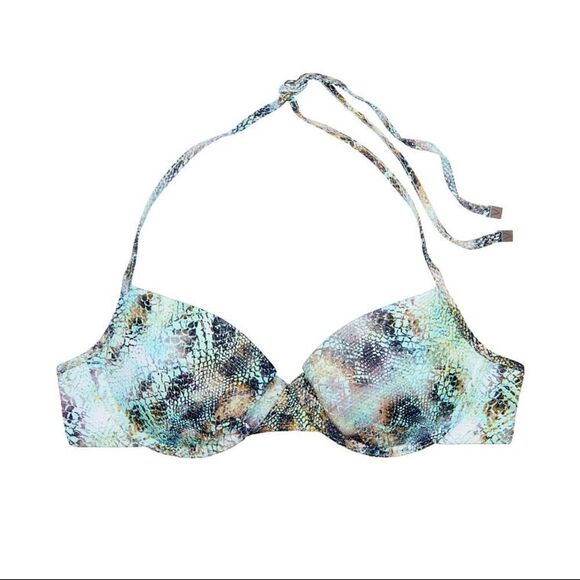 NWT VS BOOSTER HALTER SWIMSUIT BIKINI TOP MINT SNAKESKIN MERMAID 36C - Picture 2 of 10